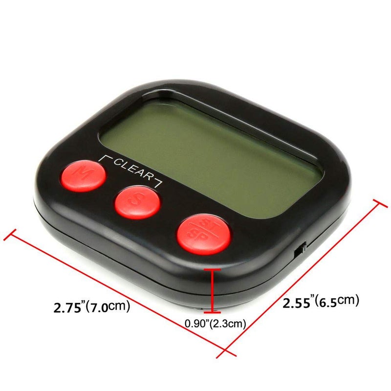 Rumcnjen 2 Pack Digital Kitchen Timer Big LCD Screen Loud Alarm Strong Magnetic Back and Stand Minute Seconds Count Up Countdown and Simple Operation for Homework Game Exercise Kids Cooking Timers (Black+Red) - Image 2